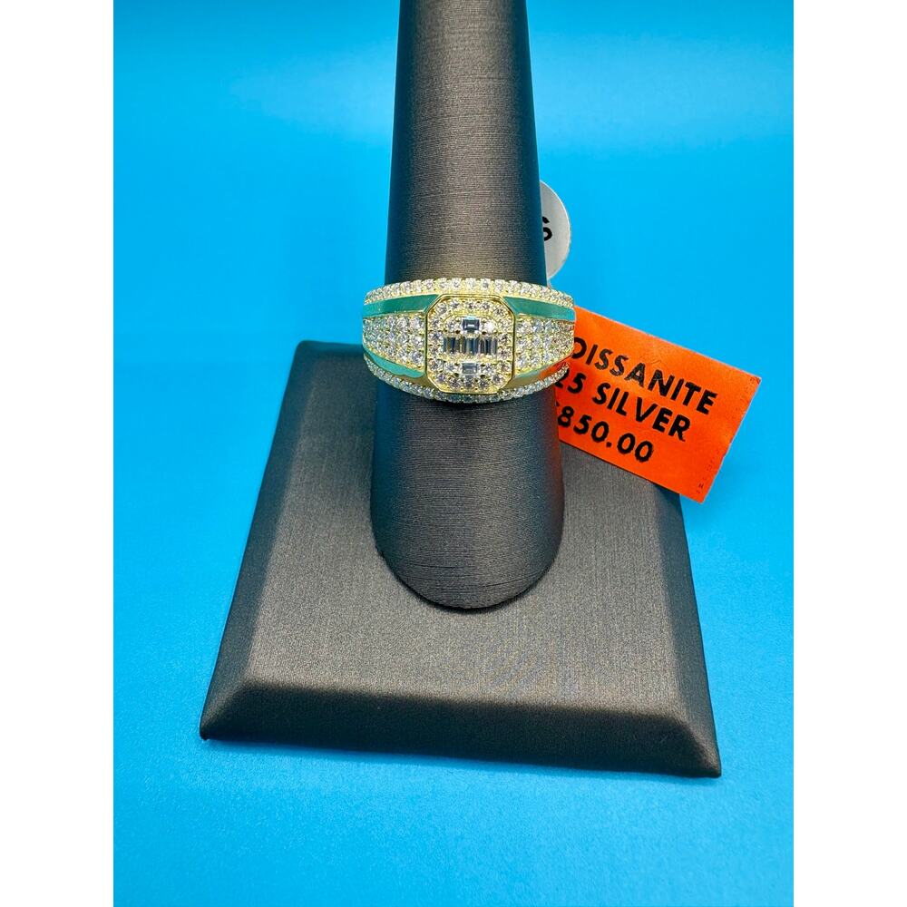 Sz. 9 - 3ct Moissanite Gold over 925 stamped Silver NWT